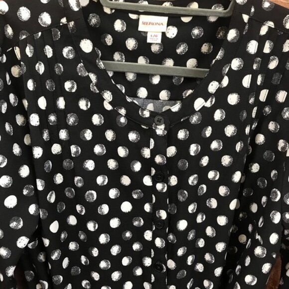 Merona NEW Polka Dot Stretch Shirt Dress Pockets Button Stretch Tunic Minimal L - Picture 7 of 16